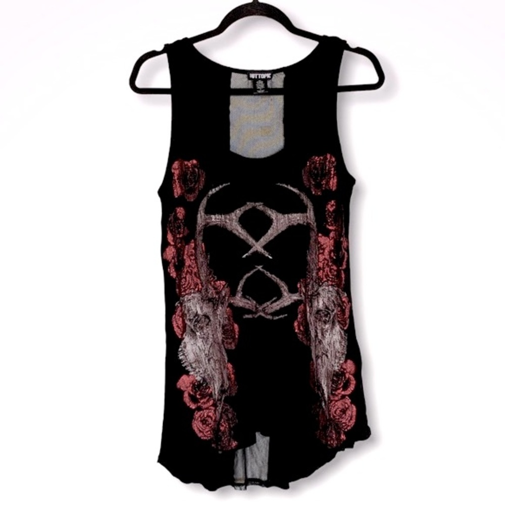 Hot Topic Mesh Inset Panel Sides Glitter Roses Tank Top